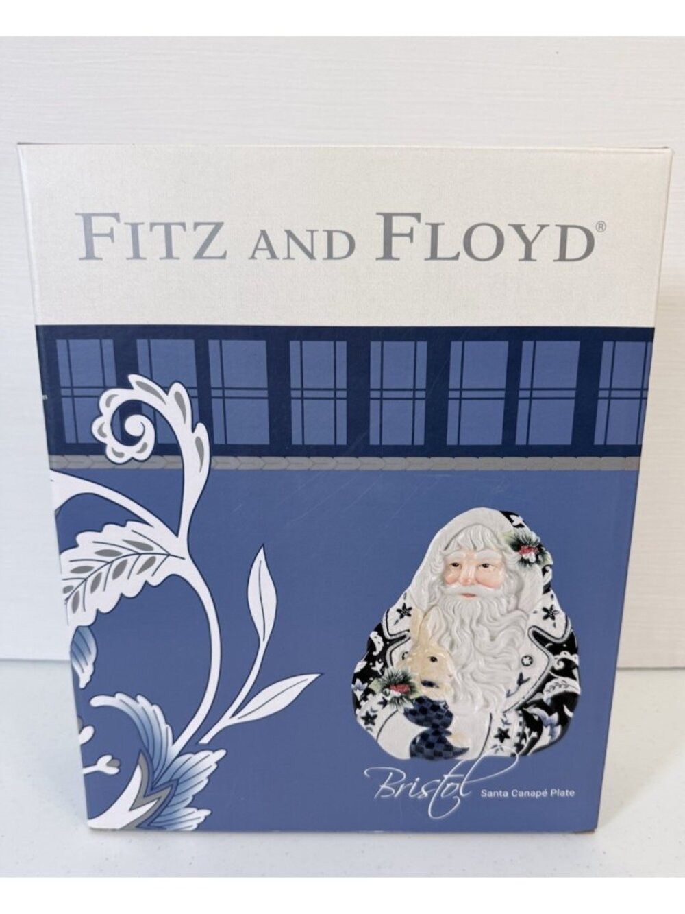 Fitz and Floyd Town & Country Rabbit Santa Christmas Canape Plate Blue NIB